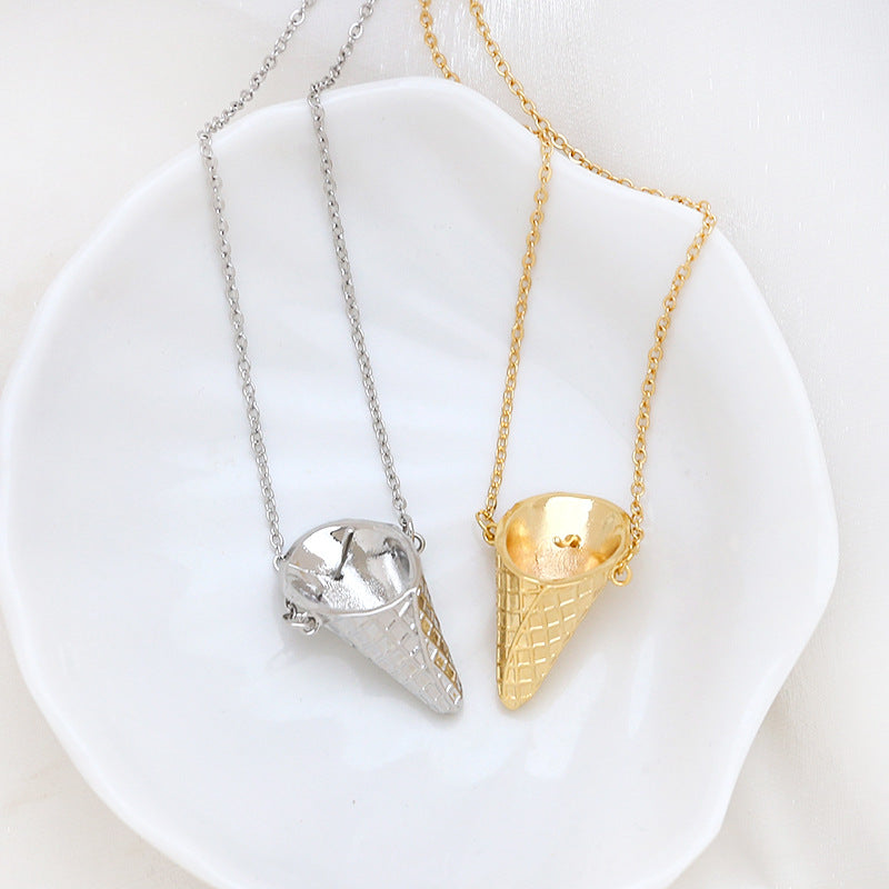 Wholesale Electroplated Ice Cream Cone Can Be Inserted Into A Pearl DIY Pendant Necklace